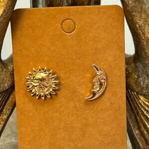 Sun and Moon Mismatched Stud Earrings – Gold Celestial Jewelry Boho Astrology